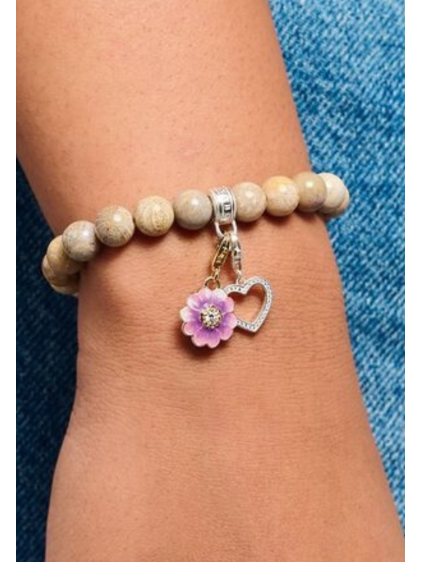 Silver Heart Charm Pendant with White Stones