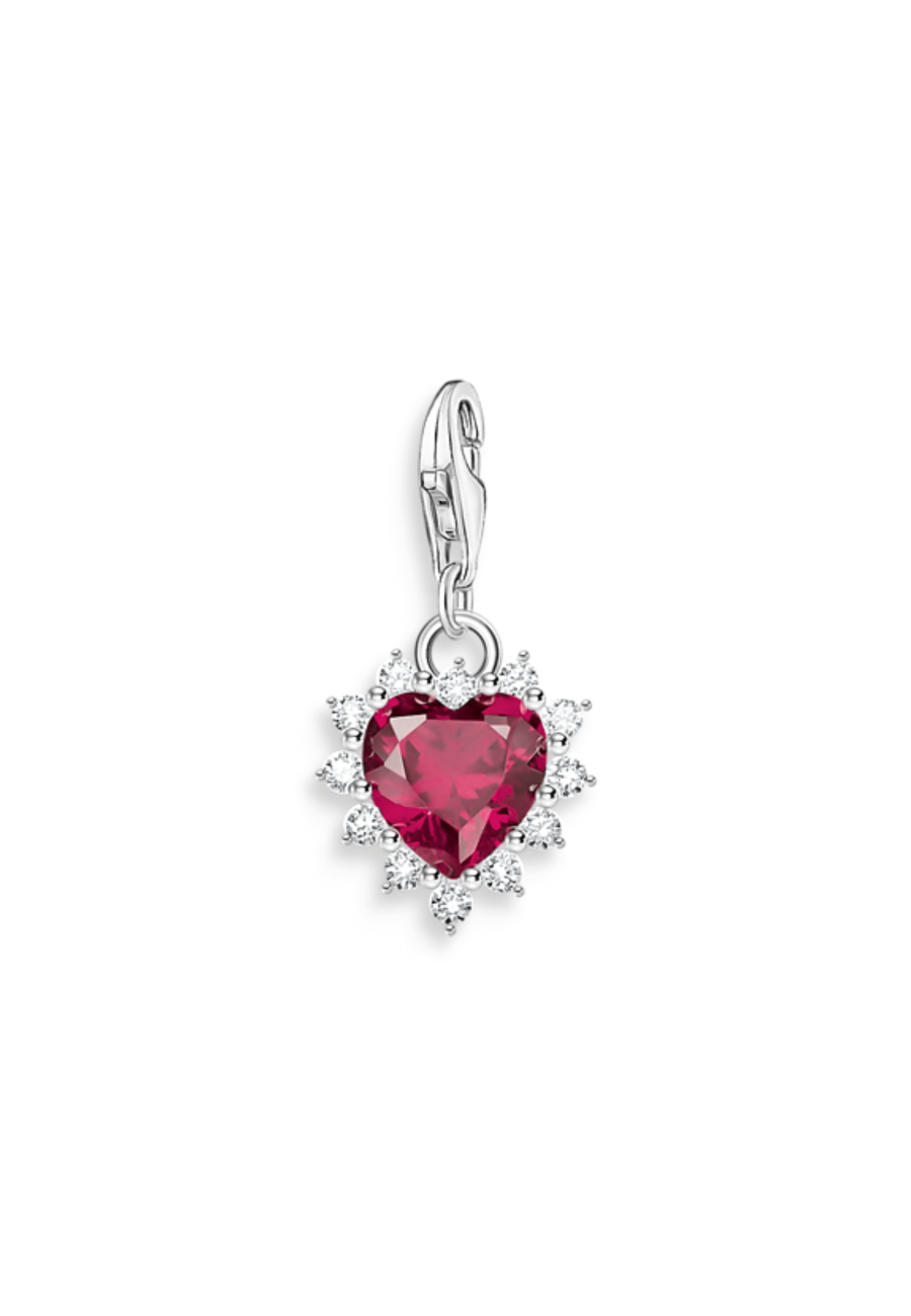 Silver Heart Charm Pendant with Red Stone