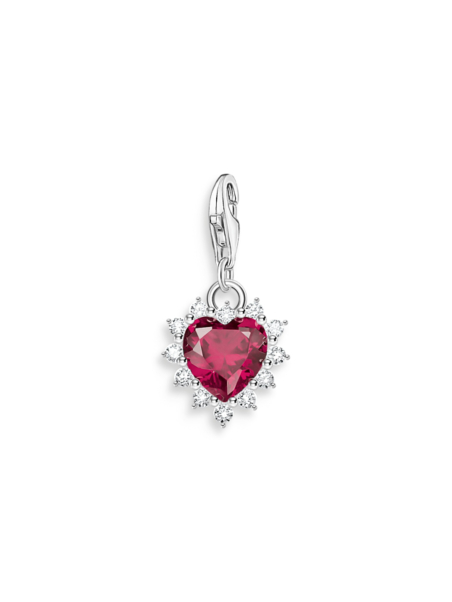 Silver Heart Charm Pendant with Red Stone