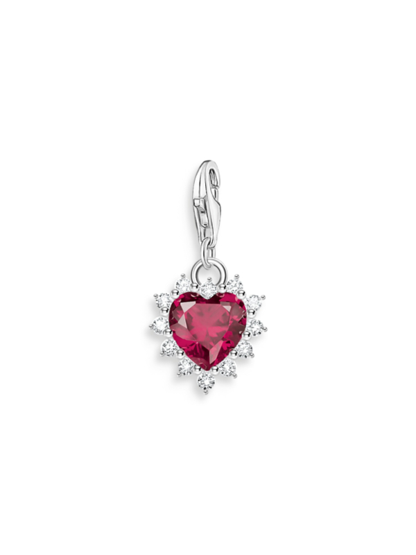 Colgante Charm de Corazón de Plata con Piedra Roja