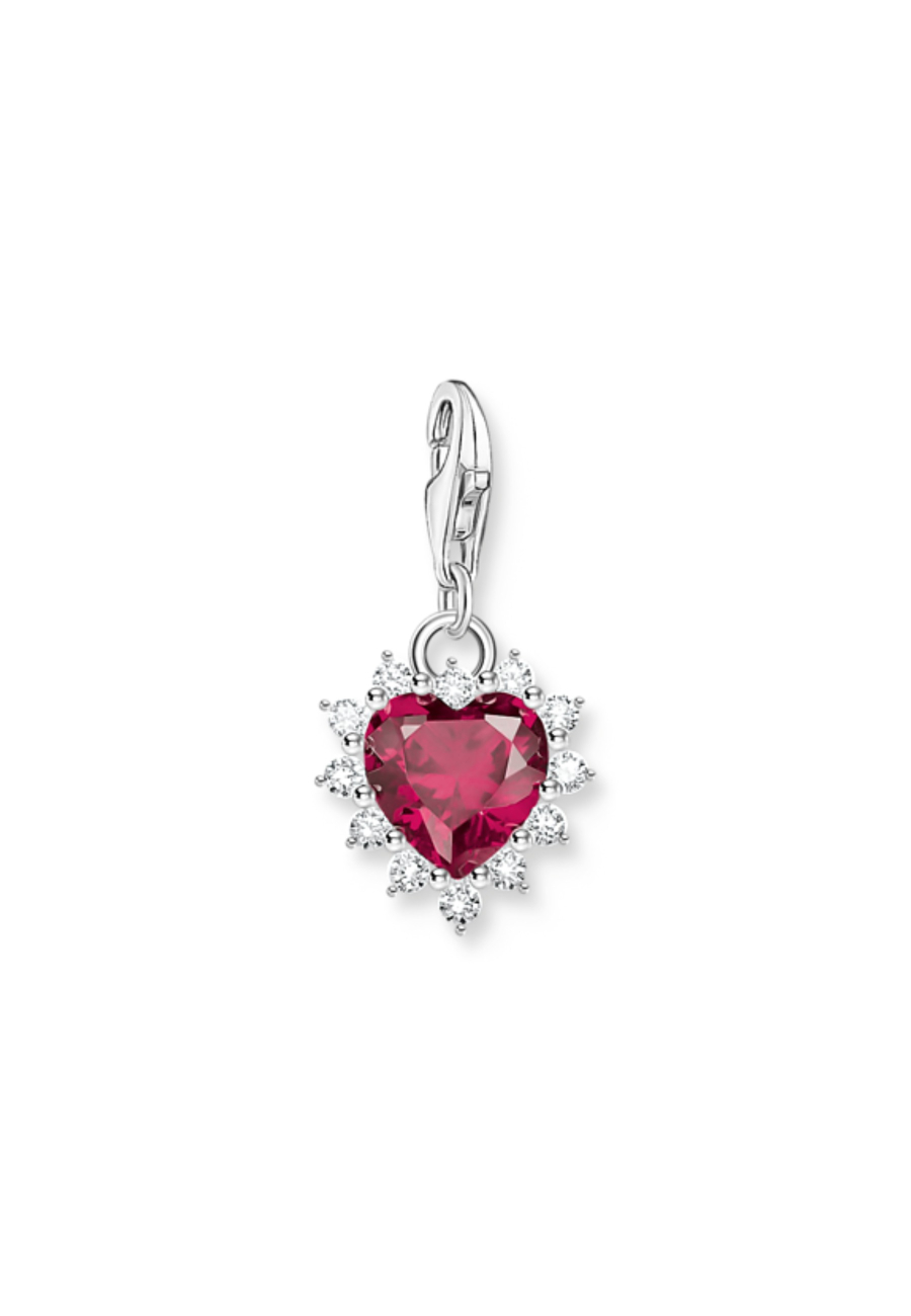 Colgante Charm de Corazón de Plata con Piedra Roja