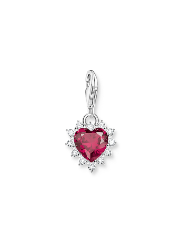 Silver Heart Charm Pendant with Red Stone