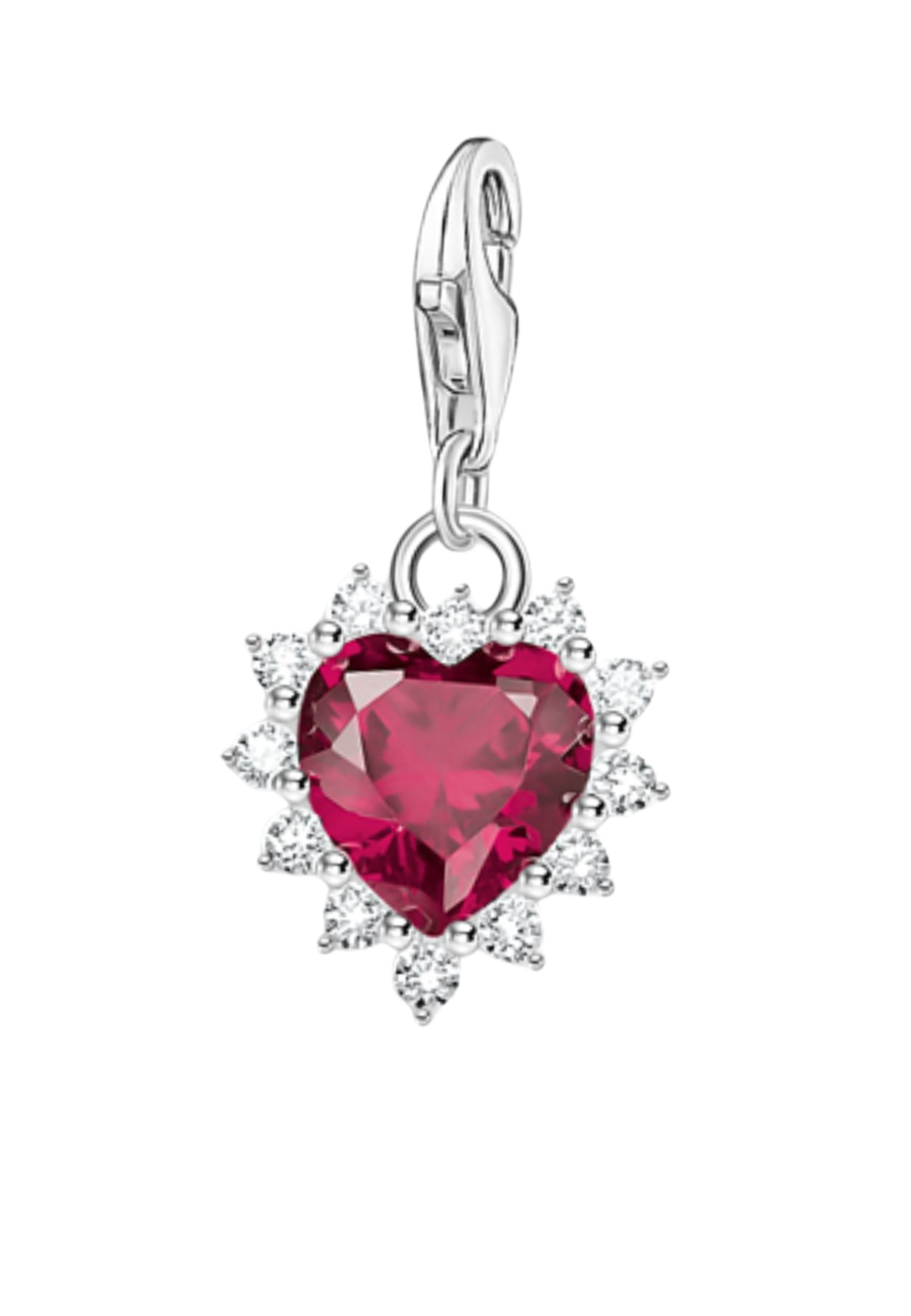 Colgante Charm de Corazón de Plata con Piedra Roja