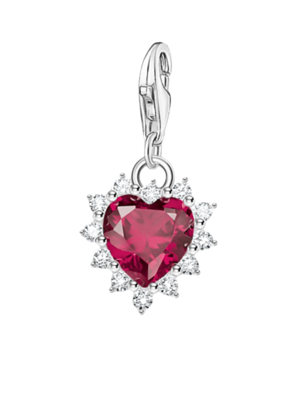 Colgante Charm de Corazón de Plata con Piedra Roja