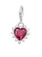 Silver Heart Charm Pendant with Red Stone