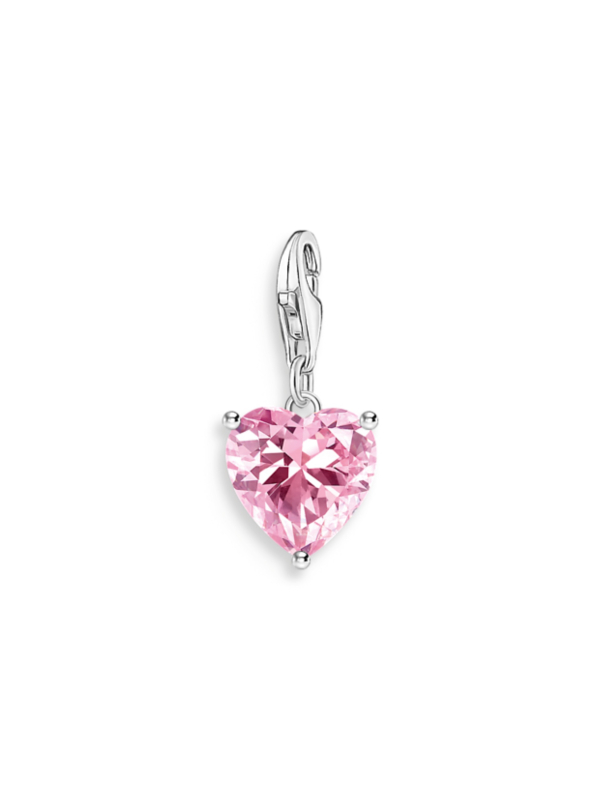 Silver Heart Charm Pendant with Pink Stone