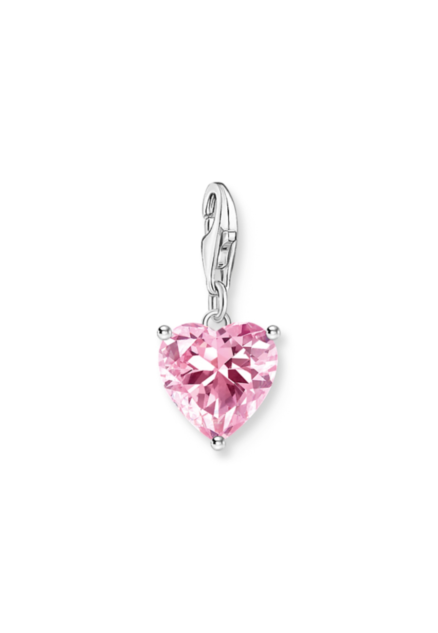 Silver Heart Charm Pendant with Pink Stone