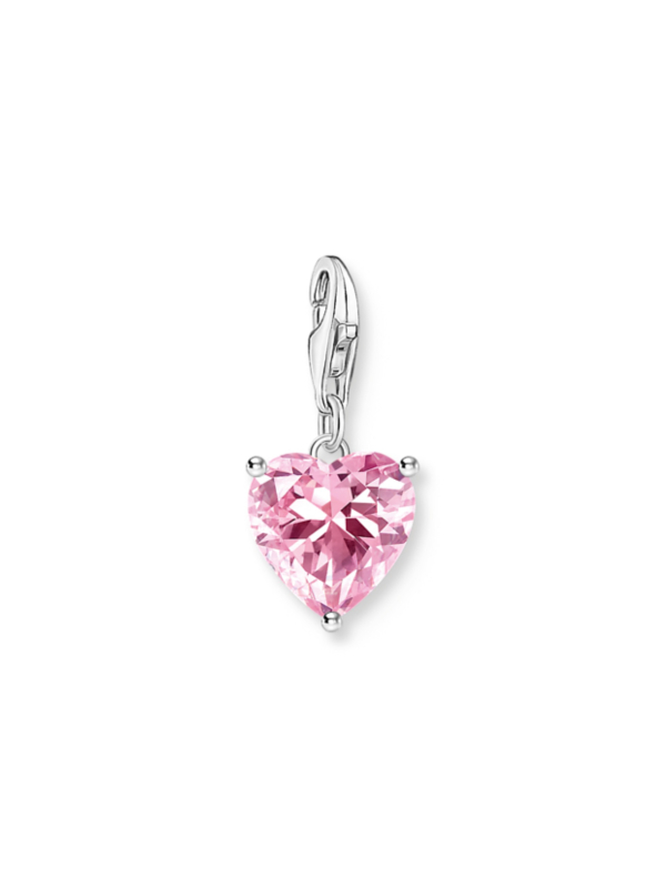 Colgante Charm de Corazón de Plata con Piedra Rosa