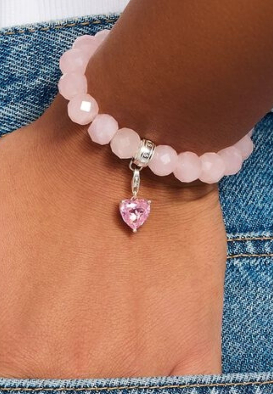 Pendentif Charme Cœur en Argent avec Pierre Rose