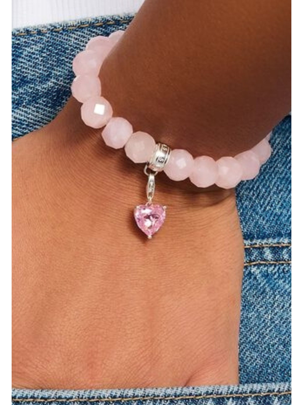 Silver Heart Charm Pendant with Pink Stone