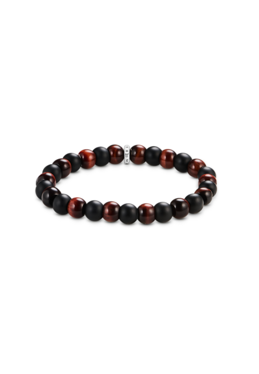 Bracelet avec Perles d'Obsidienne et d'Œil de Tigre Rouge (9 mm)
