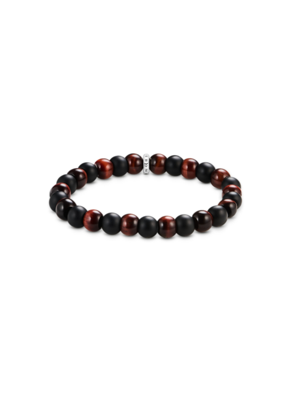 Bracelet avec Perles d'Obsidienne et d'Œil de Tigre Rouge (9 mm)