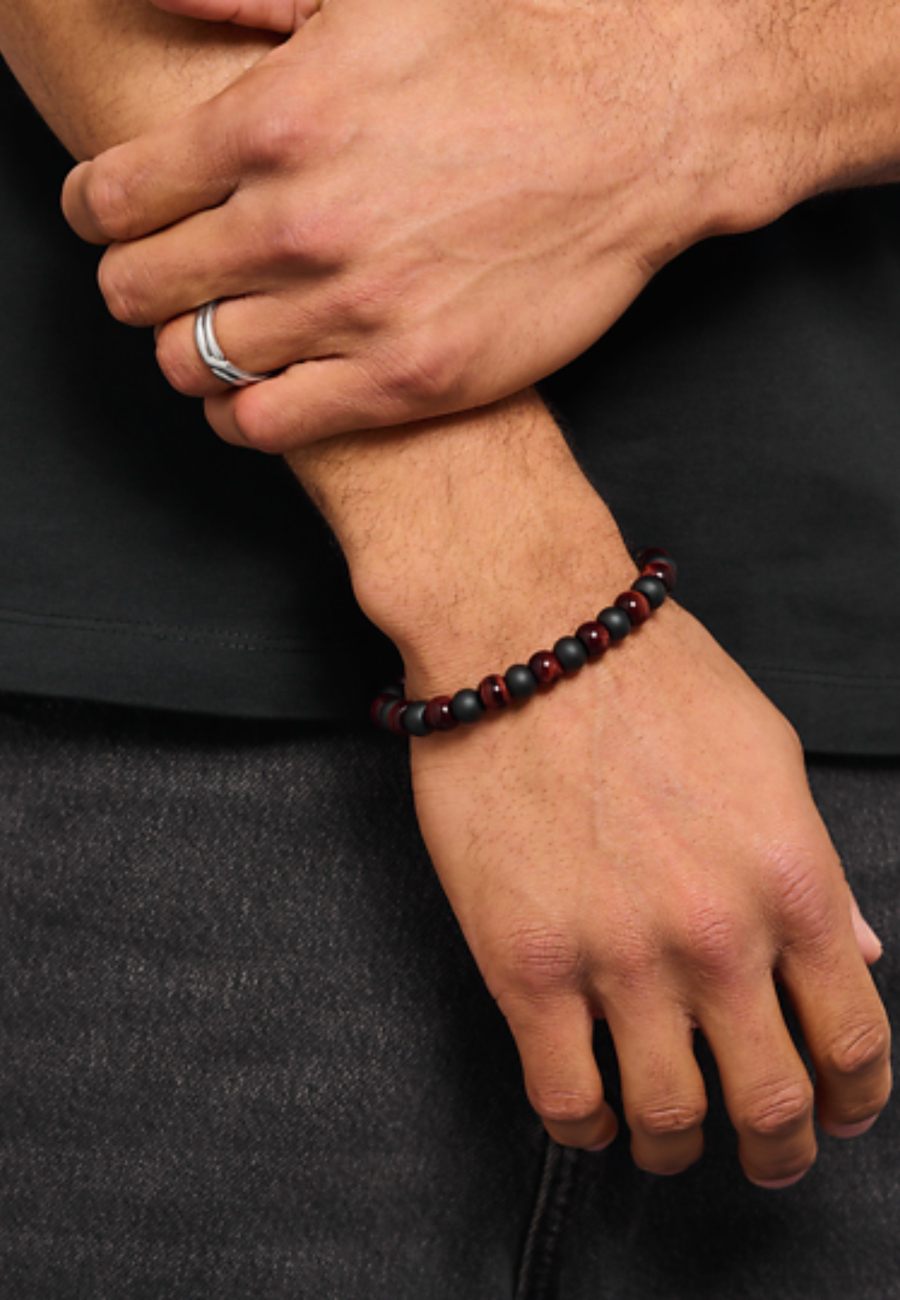 Bracelet with Obsidian and Red Tiger's Eye Beads (9 mm)