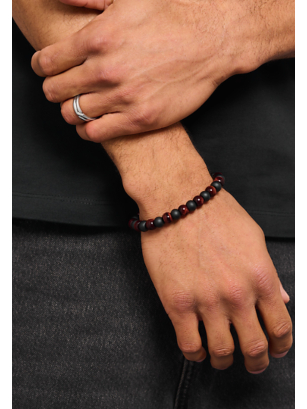 Pulsera con Cuentas de Obsidiana y Ojo de Tigre Rojo (9 mm)