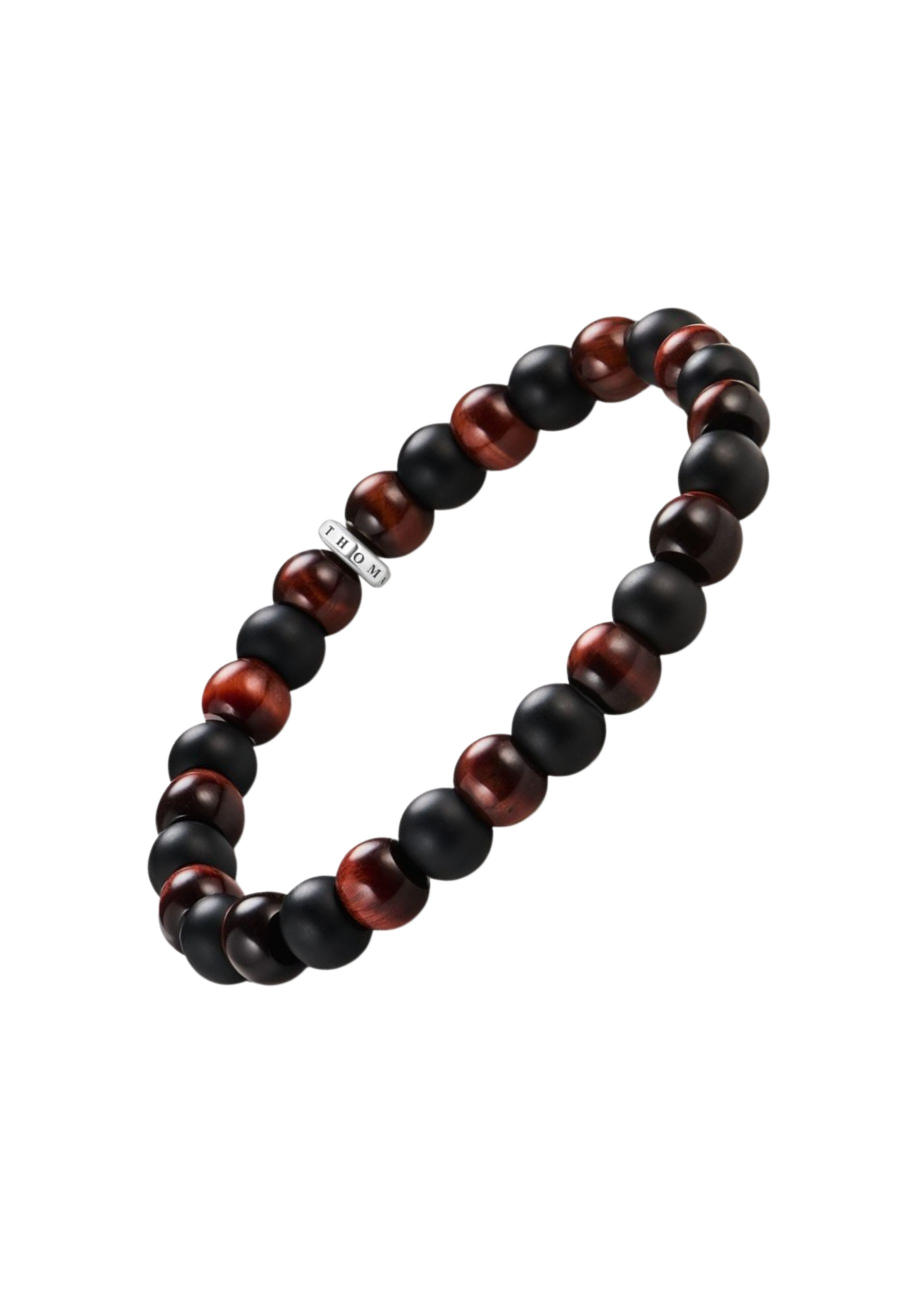 Pulsera con Cuentas de Obsidiana y Ojo de Tigre Rojo (9 mm)