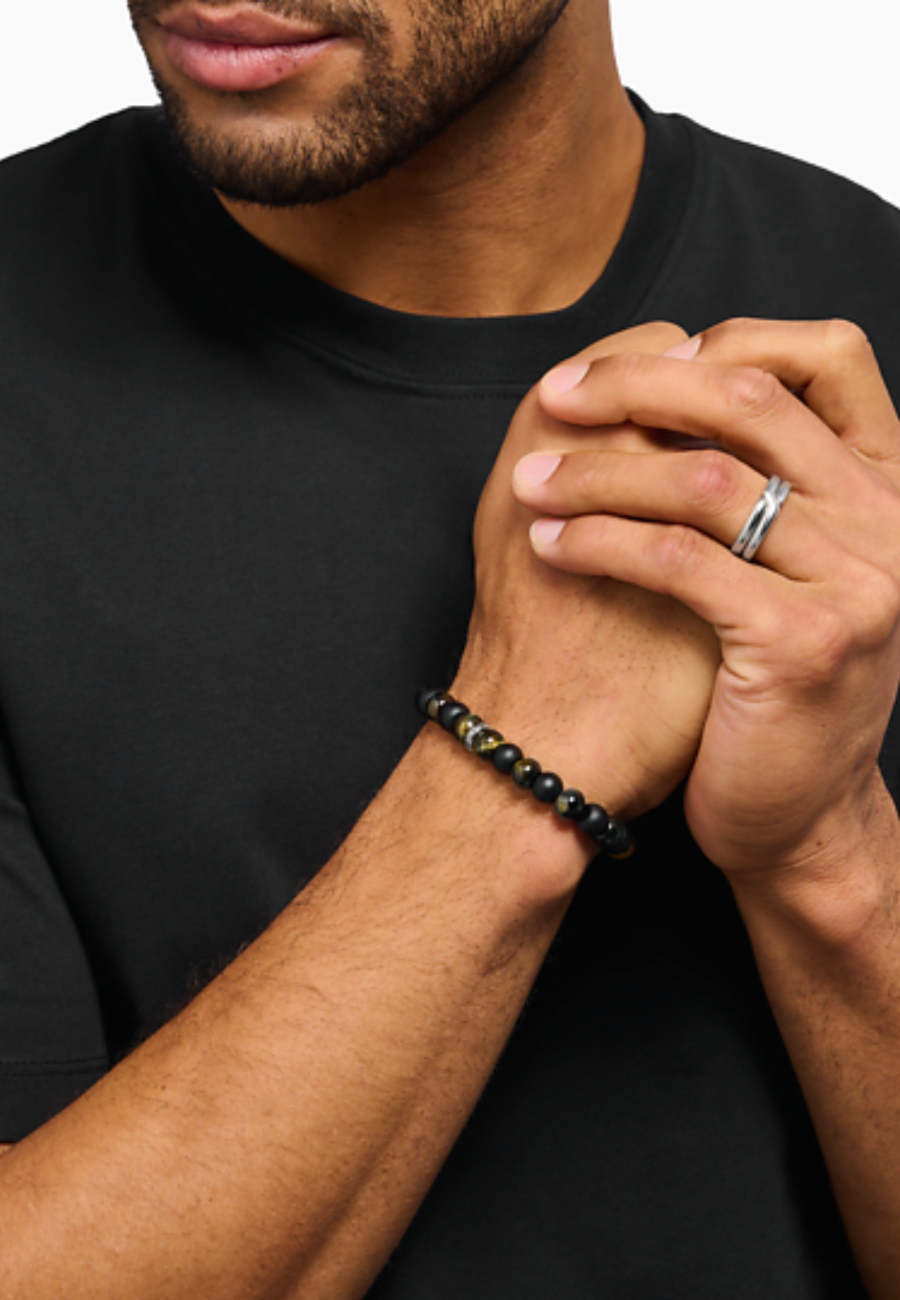Bracelet with Obsidian and Tiger's Eye beads (9 mm)