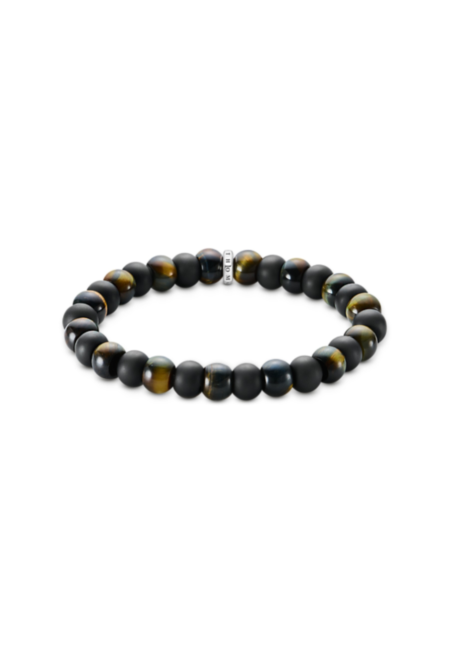 Bracelet avec perles d'Obsidienne et d'Œil de Tigre (9 mm)