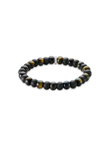 Bracelet avec perles d'Obsidienne et d'Œil de Tigre (9 mm)