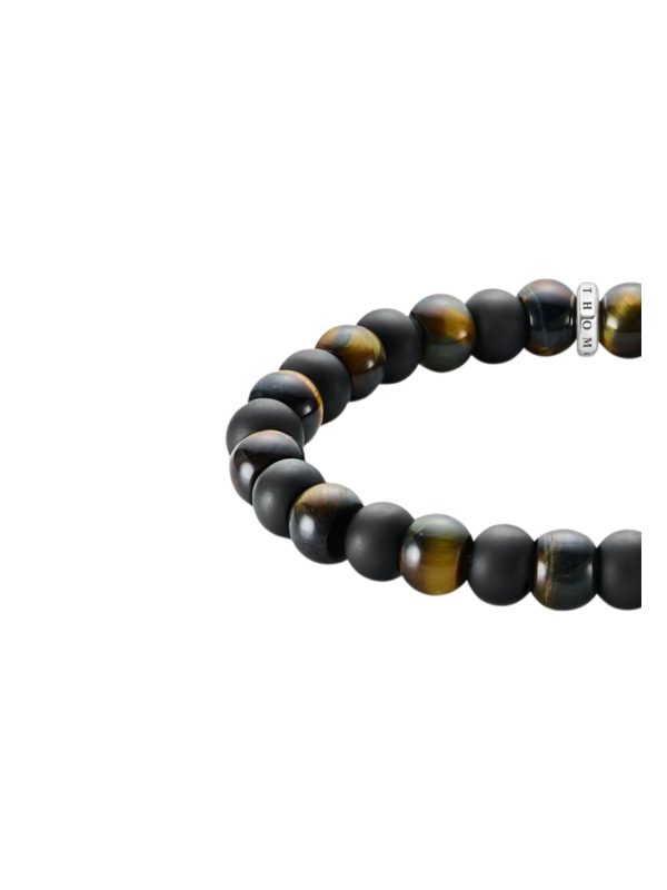 Bracelet avec perles d'Obsidienne et d'Œil de Tigre (9 mm)