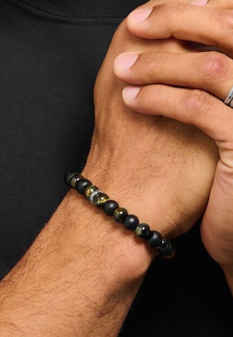 Bracelet with Obsidian and Tiger's Eye beads (9 mm)