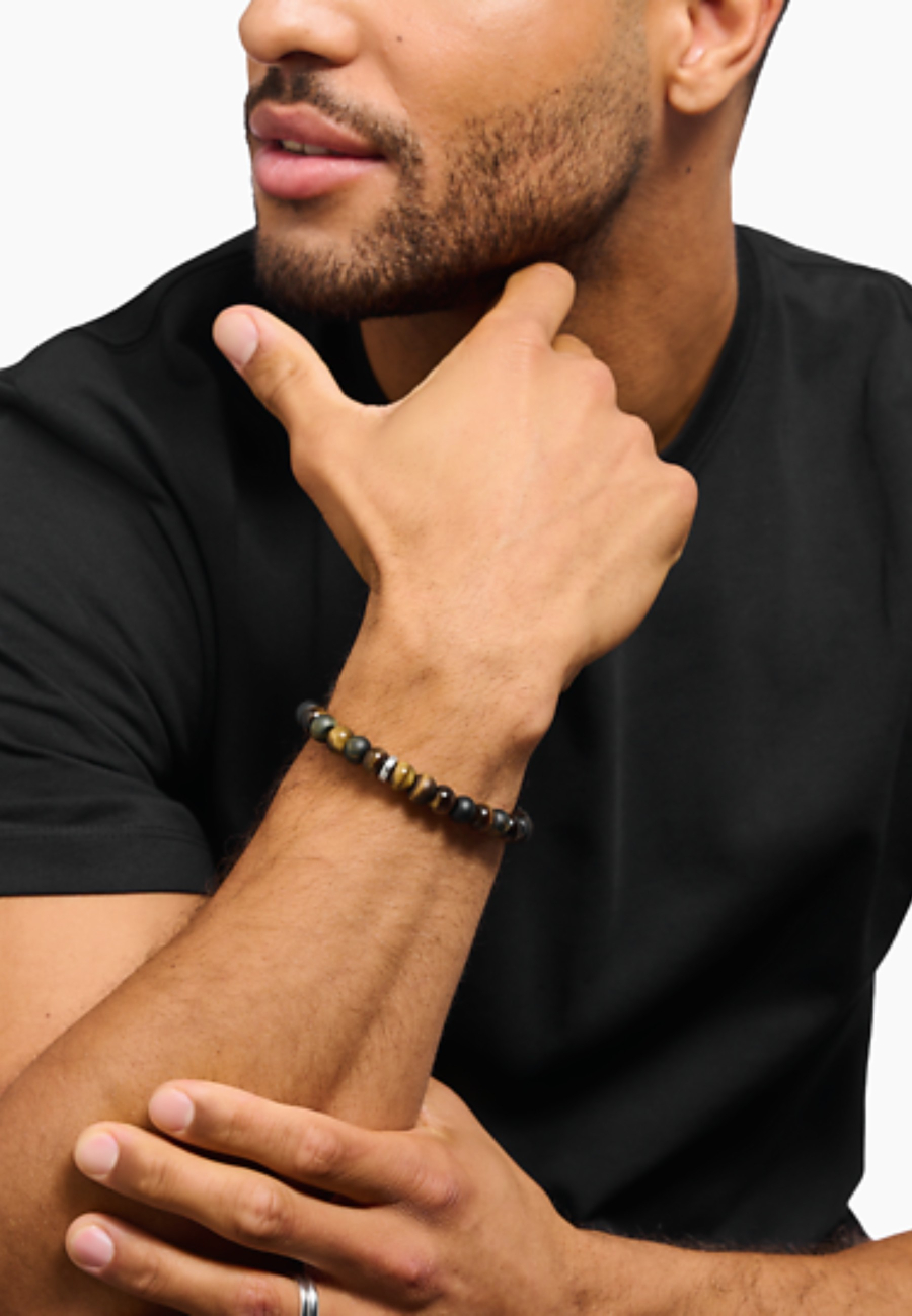 Bracelet avec perles d'Œil de Tigre brun-doré et bleu-doré (9 mm)