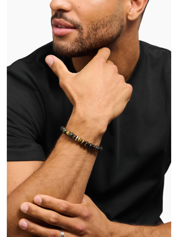 Pulsera con cuentas de Ojo de Tigre marrón-dorado y azul-dorado (9 mm)