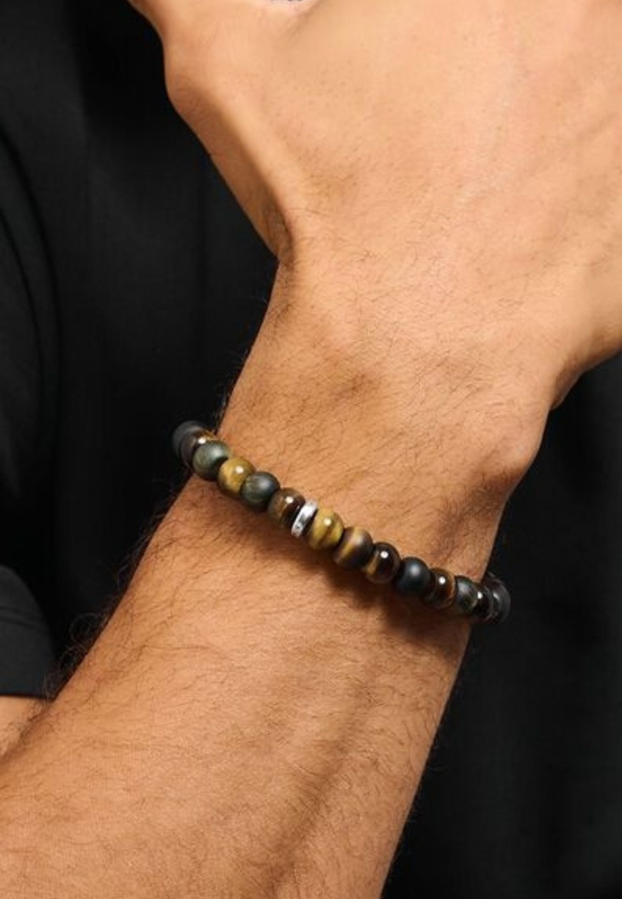 Armband mit goldbraunen und blaugoldenen Tigerauge-Perlen (9 mm)