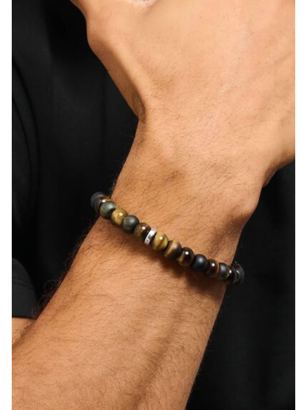 Armband mit goldbraunen und blaugoldenen Tigerauge-Perlen (9 mm)