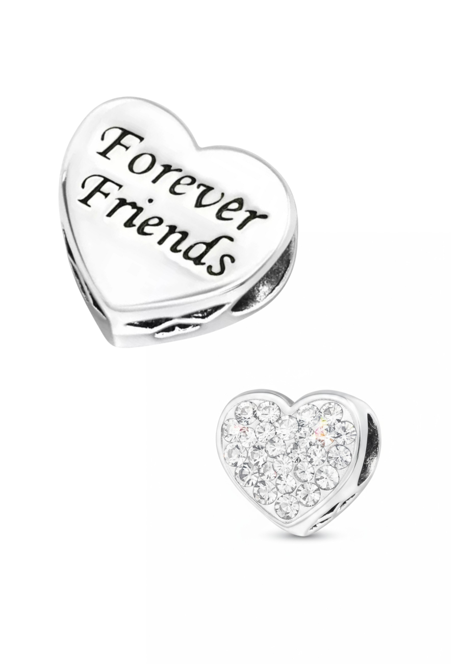 Cuenta de Corazón de Plata "Amigos para Siempre" con Cristal