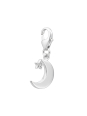 Silver Crescent Moon Clip on Charm with Cubic Zirconia