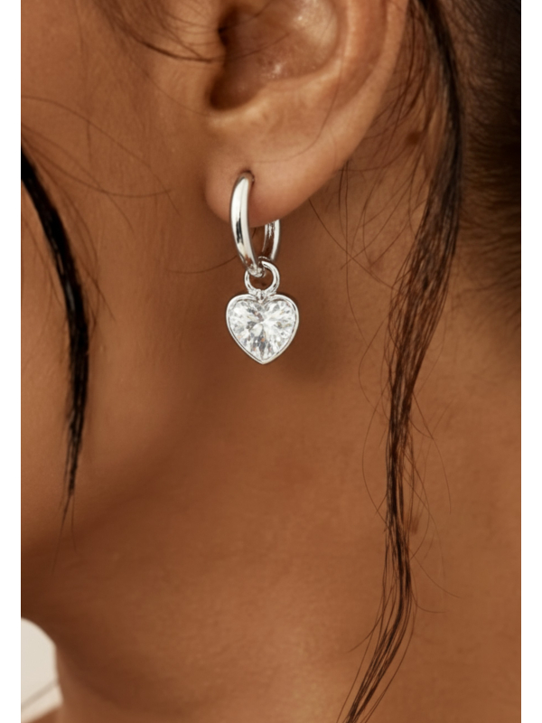 Créoles en Argent avec Cœur Pendant et Zircone Cubique  Export to Sheets