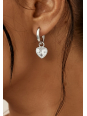 Silver Ear Hoops with Hanging Heart and Cubic Zirconia