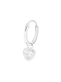 Silver Ear Hoops with Hanging Heart and Cubic Zirconia