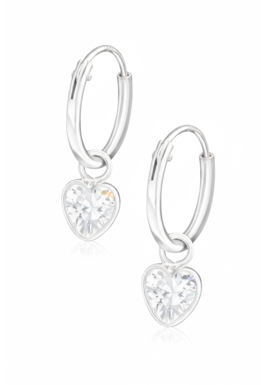 Pendientes de Aro de Plata con Corazón Colgante y Circonita Cúbica