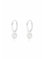 Silver Ear Hoops with Hanging Heart and Cubic Zirconia