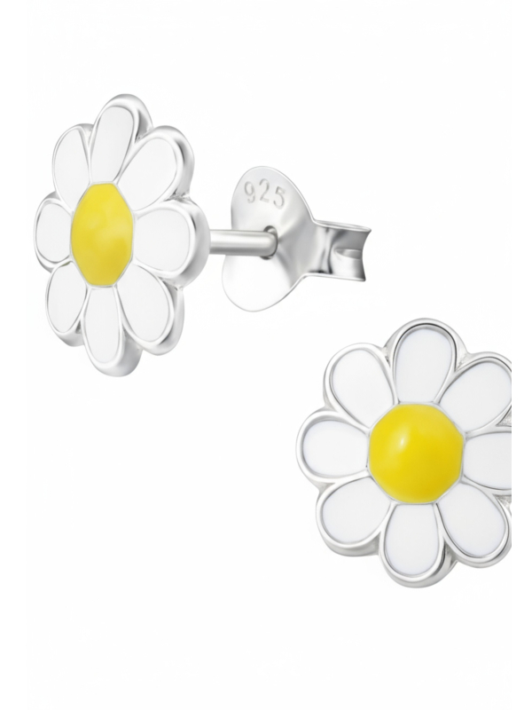 Puces d'Oreilles Fleur en Argent pour Enfants avec Époxy  Export to Sheets