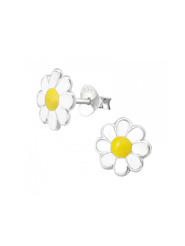 Children's Silver Flower Ear Studs with Epoxy