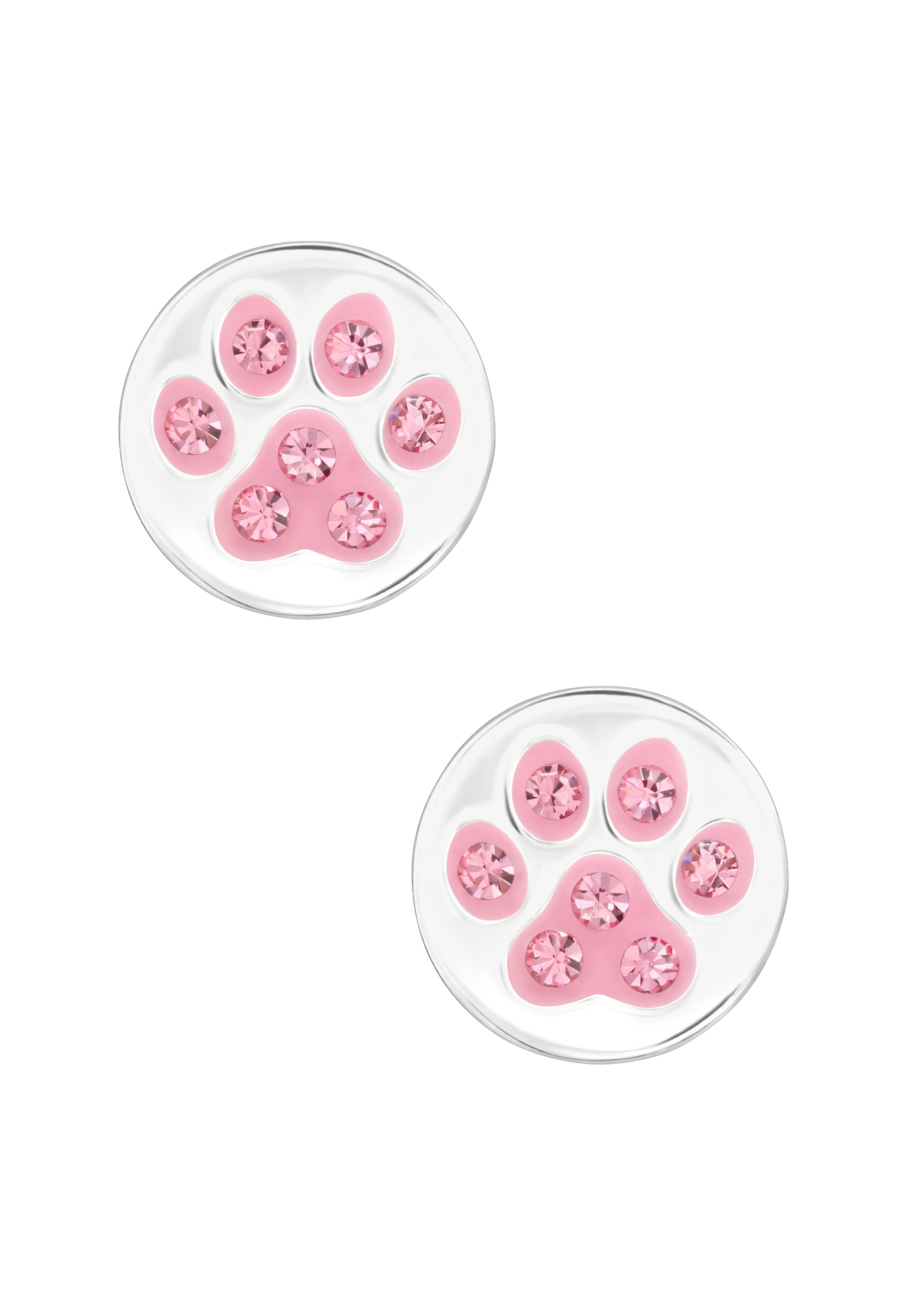 Premium Children's Sterling Silver Paw Print Ear Studs with Crystal and Epoxy