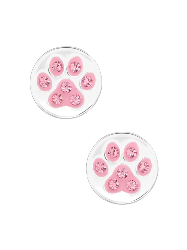 Premium Kinder-Ohrstecker Silber-Pfotenabdruck mit Kristall und Epoxy