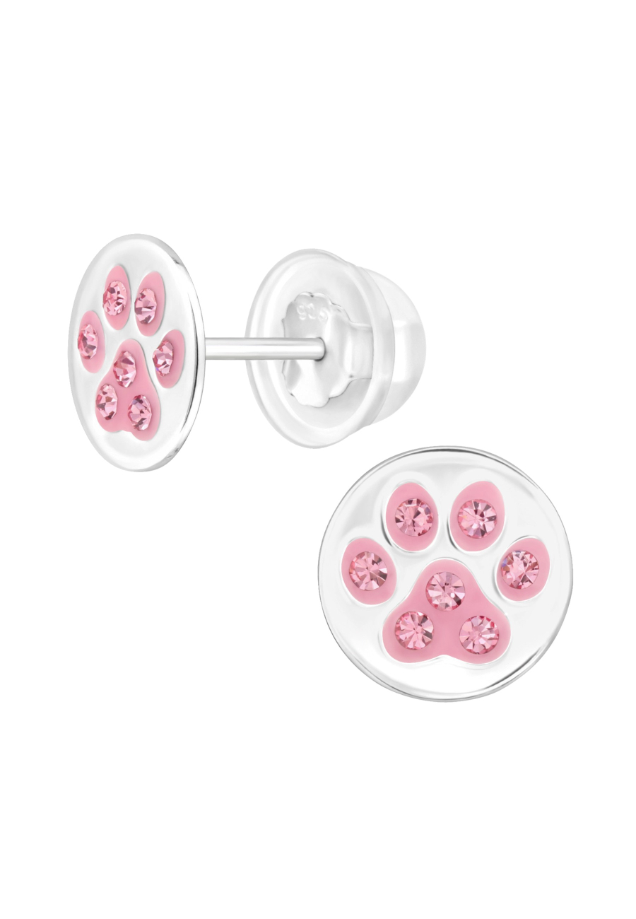 Premium Kinder-Ohrstecker Silber-Pfotenabdruck mit Kristall und Epoxy