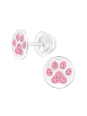 Premium Children's Sterling Silver Paw Print Ear Studs with Crystal and Epoxy