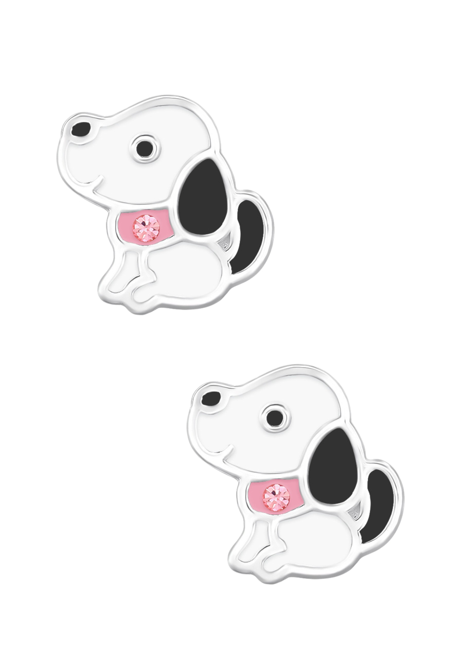 Puces d'Oreilles Chien en Argent Sterling Premium pour Enfants avec Cristal et Époxy