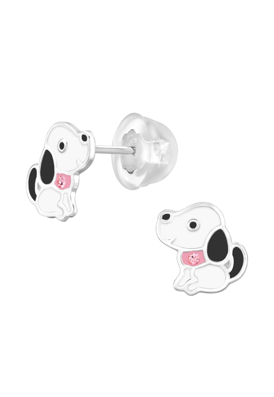 Premium Children's Sterling Silver Dog Ear Studs with Crystal and Epoxy