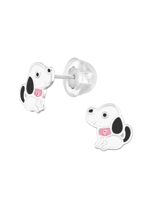 Pendientes de Perro de Plata Esterlina Premium para Niños con Cristal y Epoxi