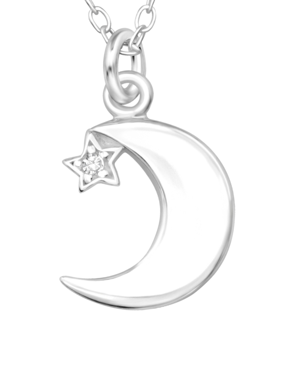 Collier Lune avec Étoile en Argent Sterling avec Zircone Cubique  Export to Sheets