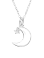 Moon with Star Sterling Silver Necklace with Cubic Zirconia