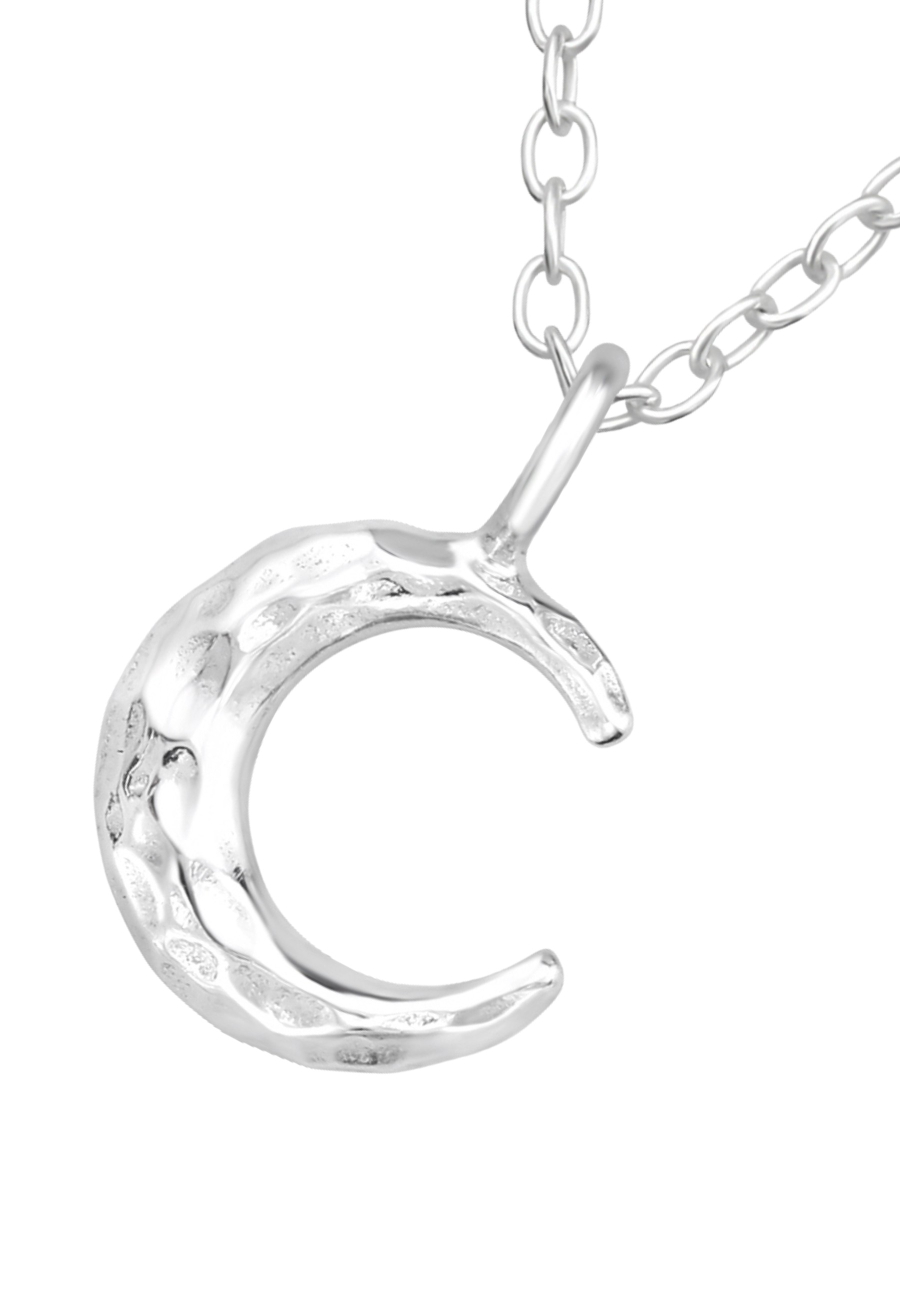 Textured Crescent Moon Sterling Silver Necklace