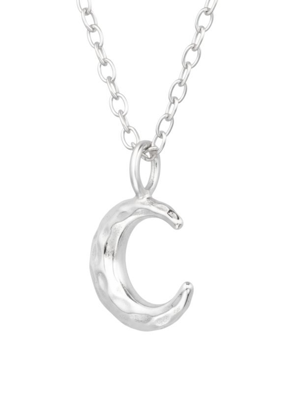 Textured Crescent Moon Sterling Silver Necklace