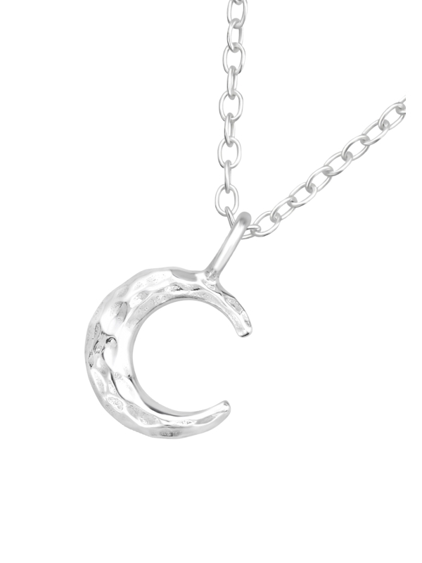 Textured Crescent Moon Sterling Silver Necklace
