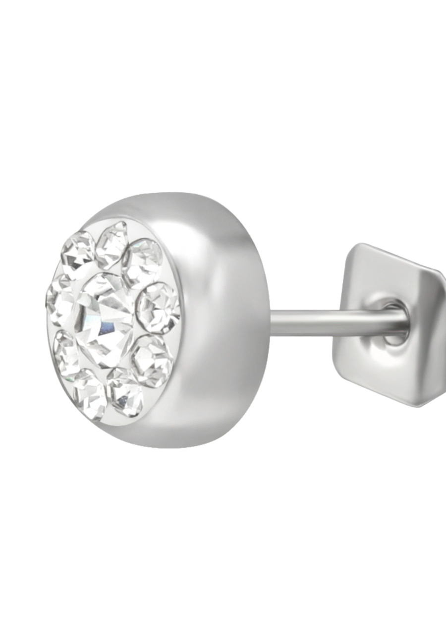 High Polish Surgical Steel Round 5mm Ear Studs with Crystal